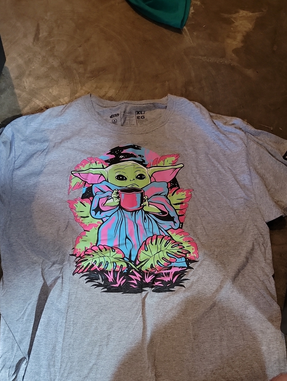 Neff Tee with Neon Grogu Illustration - Gray